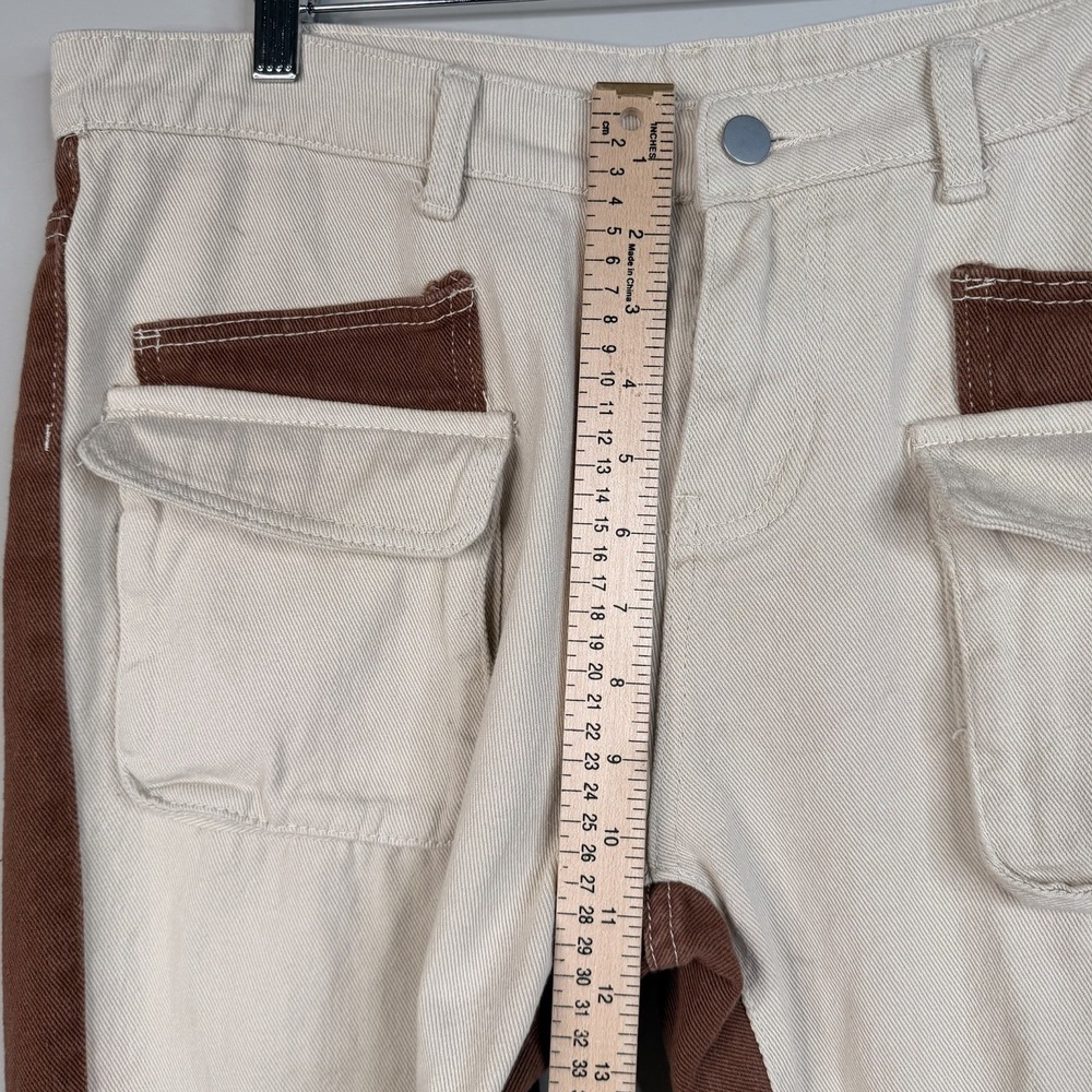 Unisex Ultra High Waisted Patched Denim Dad Jean Brown/beige Size 36X28 - Picture 7 of 16